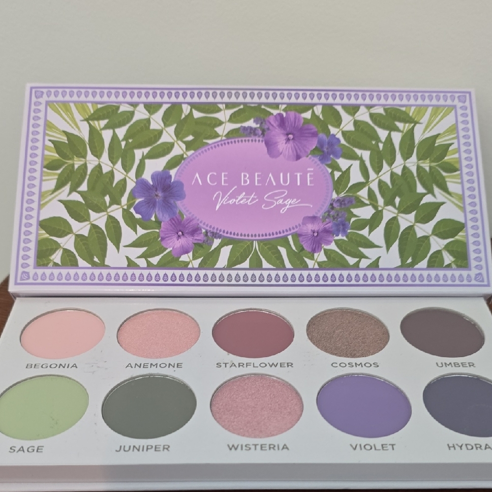 Ace Beaute Violet Sage Palette with Pink, Purple, and Green Shades
